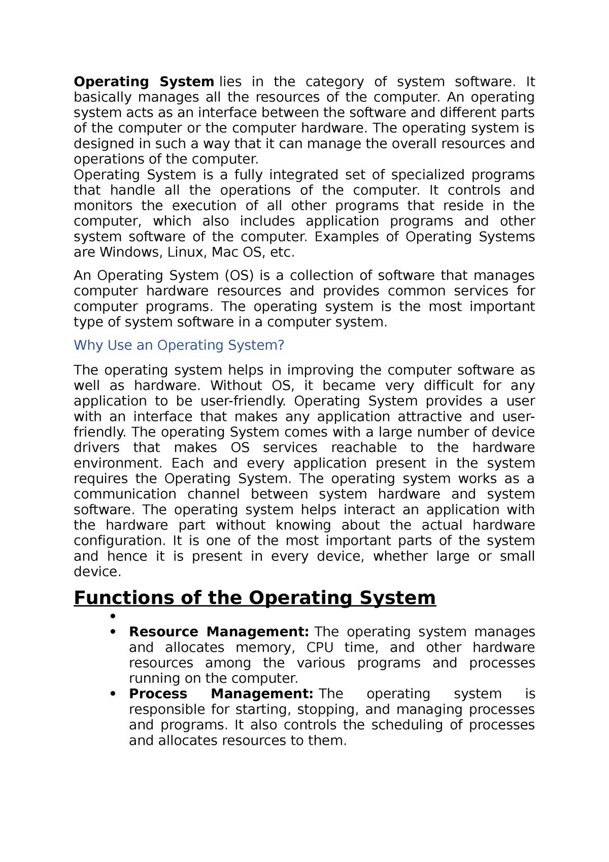 Operating System Unit 1 - Operating System Lies In The Category Of ...