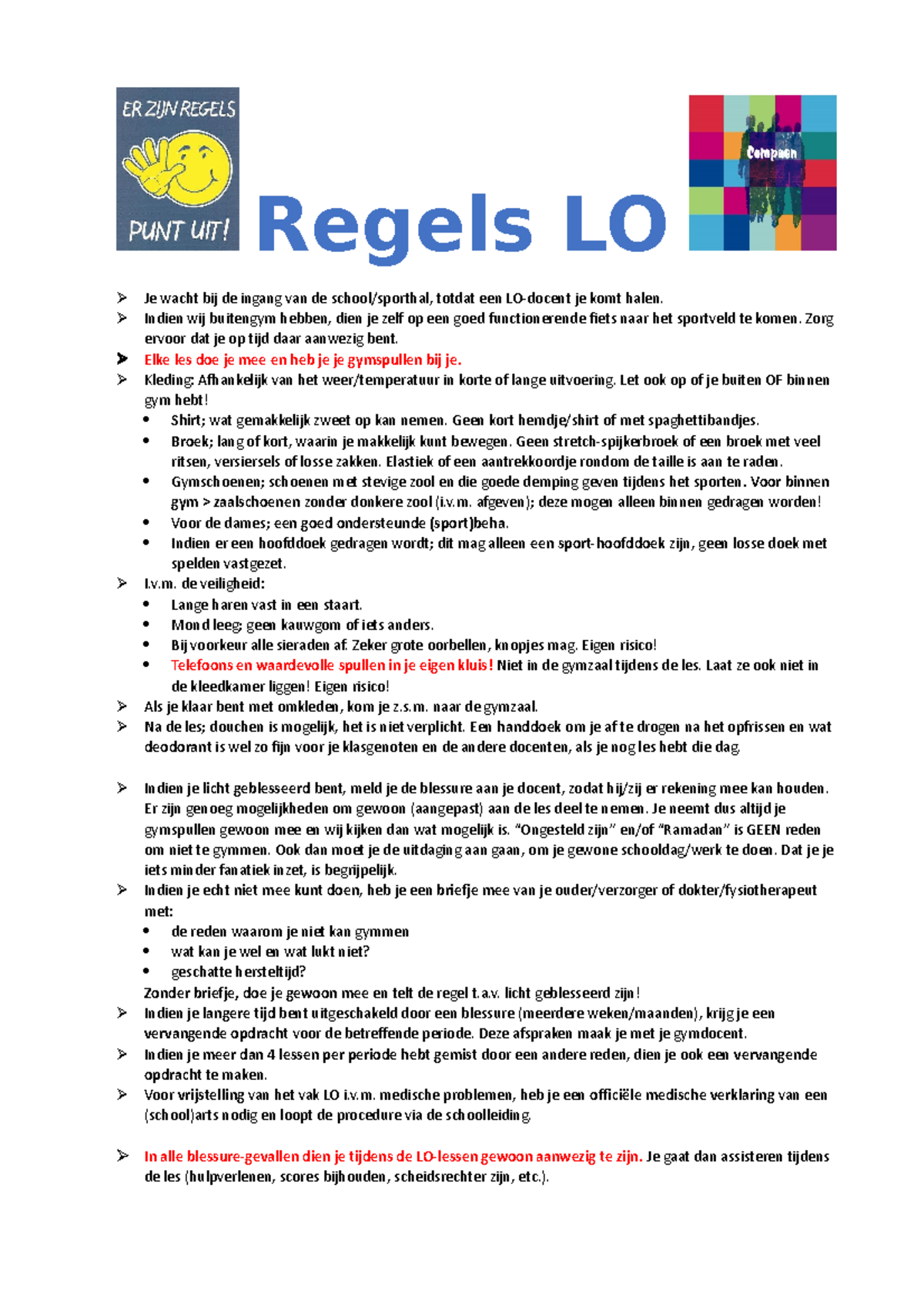 Regels LO - aaa - Regels LO Je wacht bij de ingang van de school ...