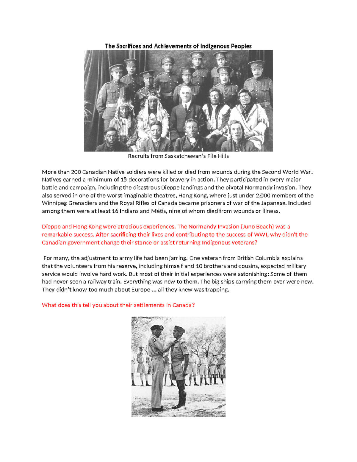  2. Role in WWI and WWII N/A The Sacrifices and Achievements of