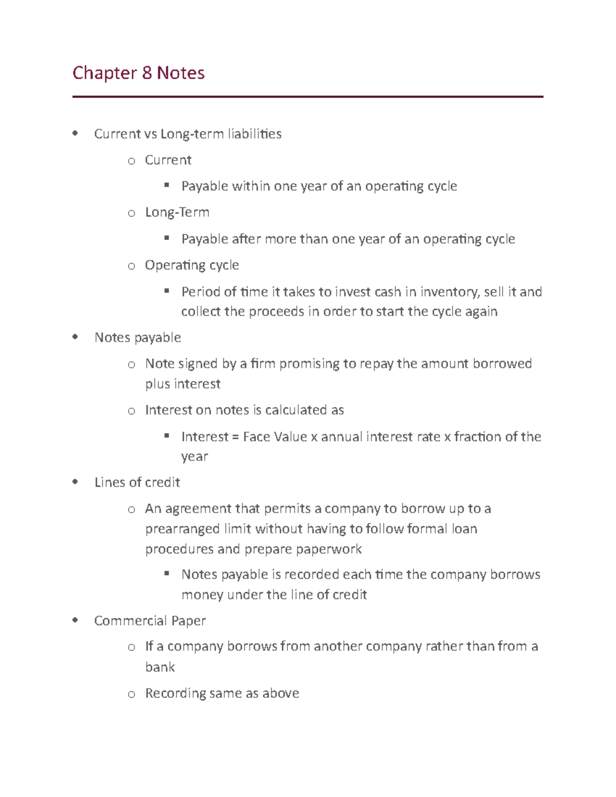 Chapter 8 Notes - Branson - Chapter 8 Notes Current vs Long-term ...