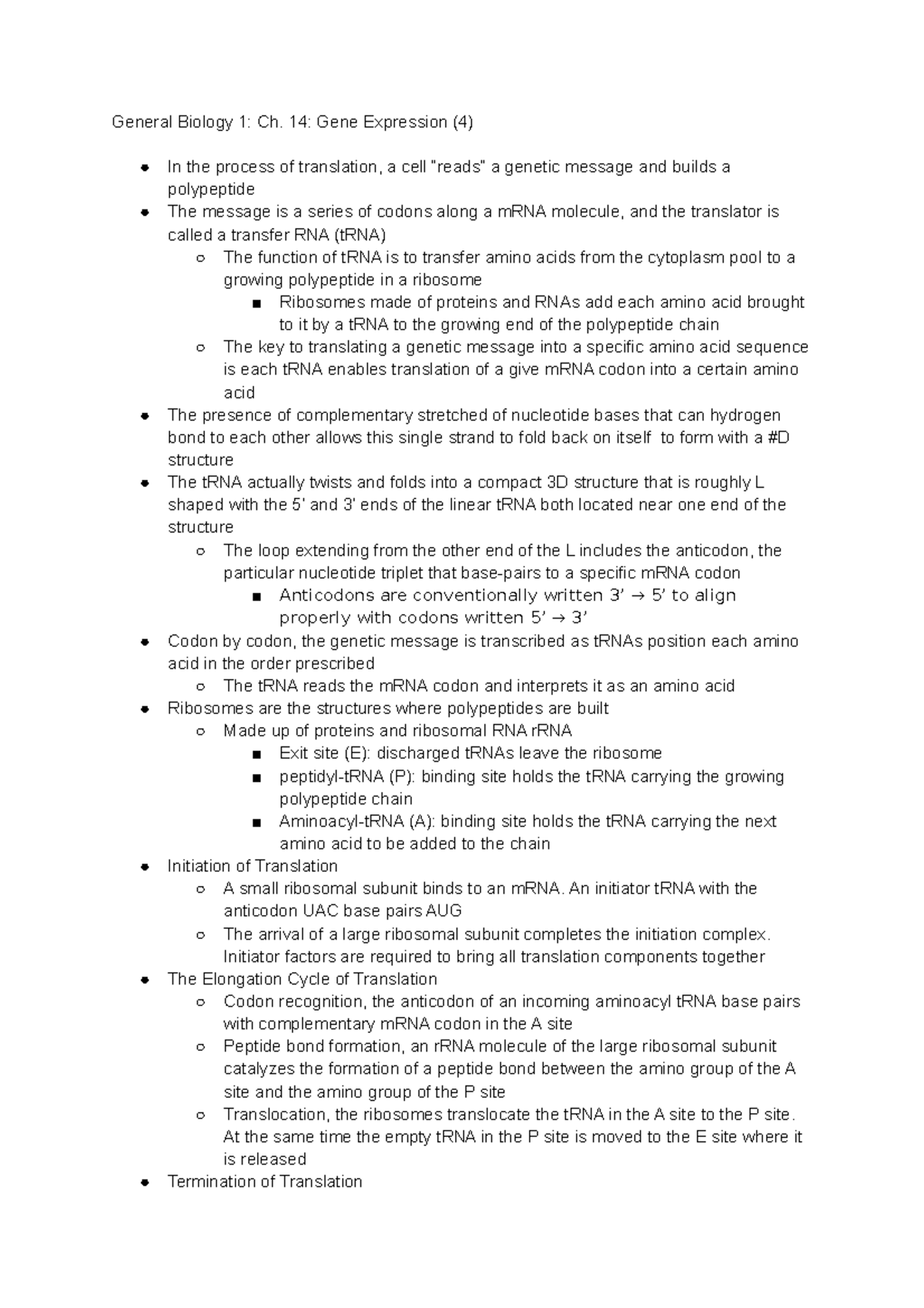 General Biology 1 Ch. 14 Gene Expression - General Biology 1: Ch. 14 ...
