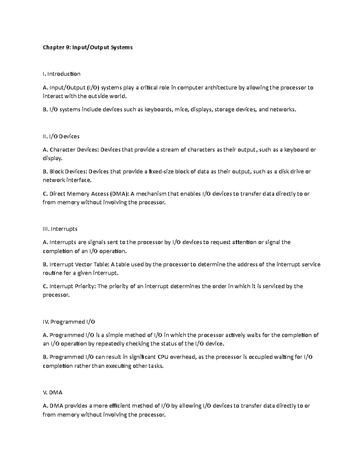 Computer Architecture chpt 9 and 10 and 11 - Chapter 9: Input/Output ...