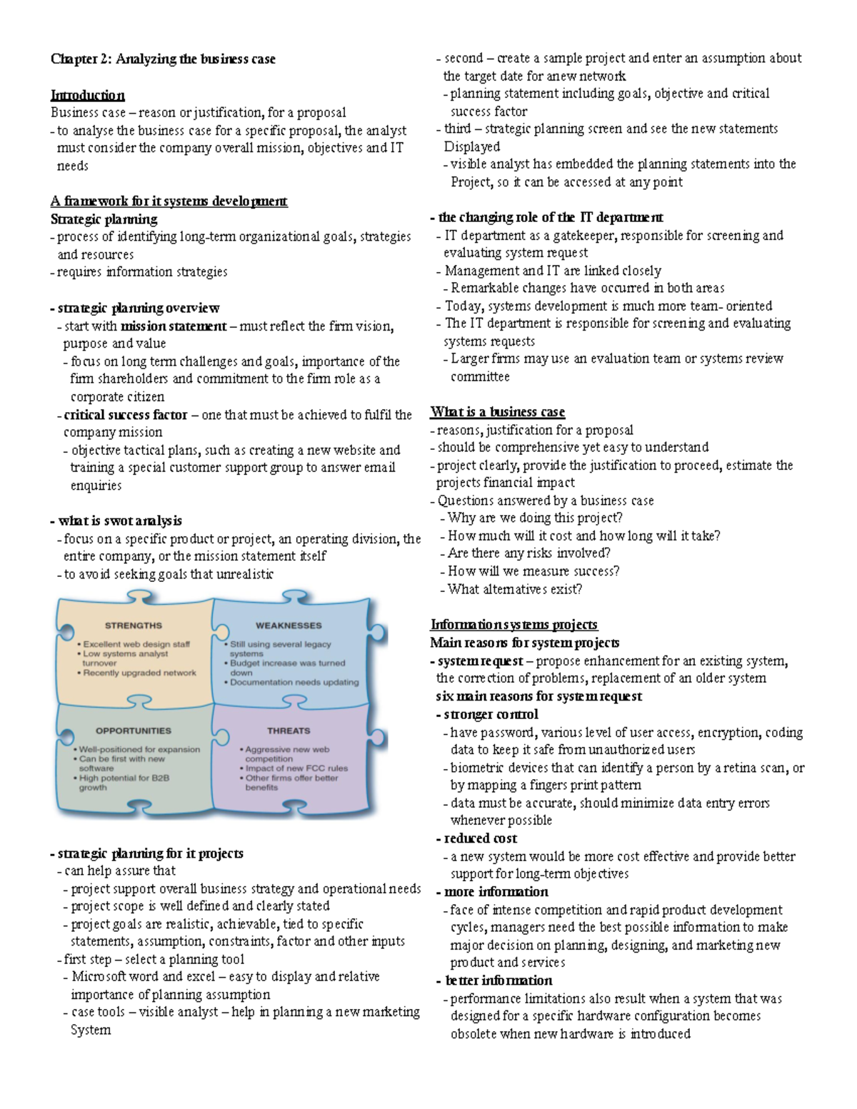 AIS Chapter 2 - Chapter 2: Analyzing the business case Introduction ...