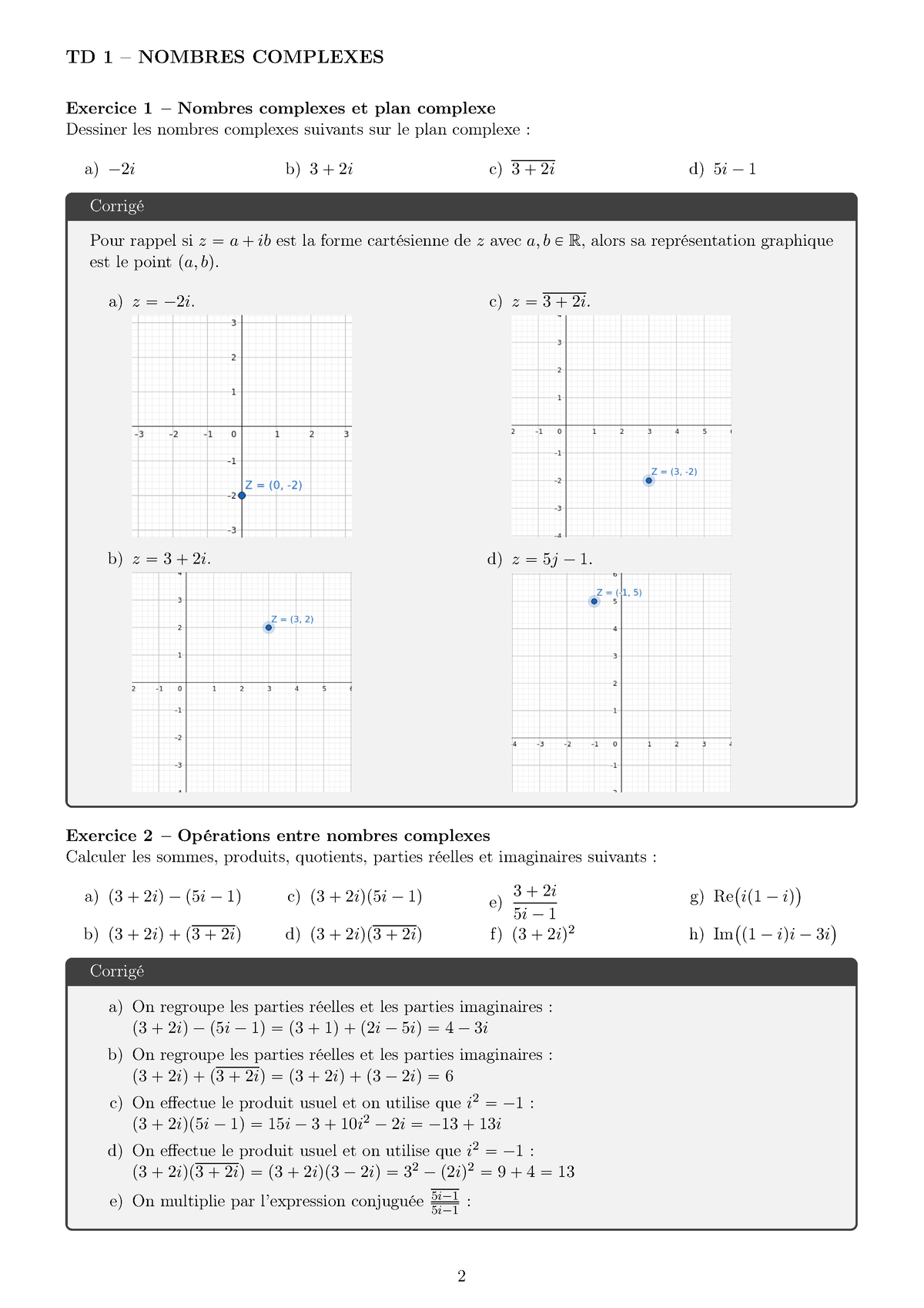 TMB-TD01-corrigé - TD 1 – NOMBRES COMPLEXES Exercice 1 – Nombres ...