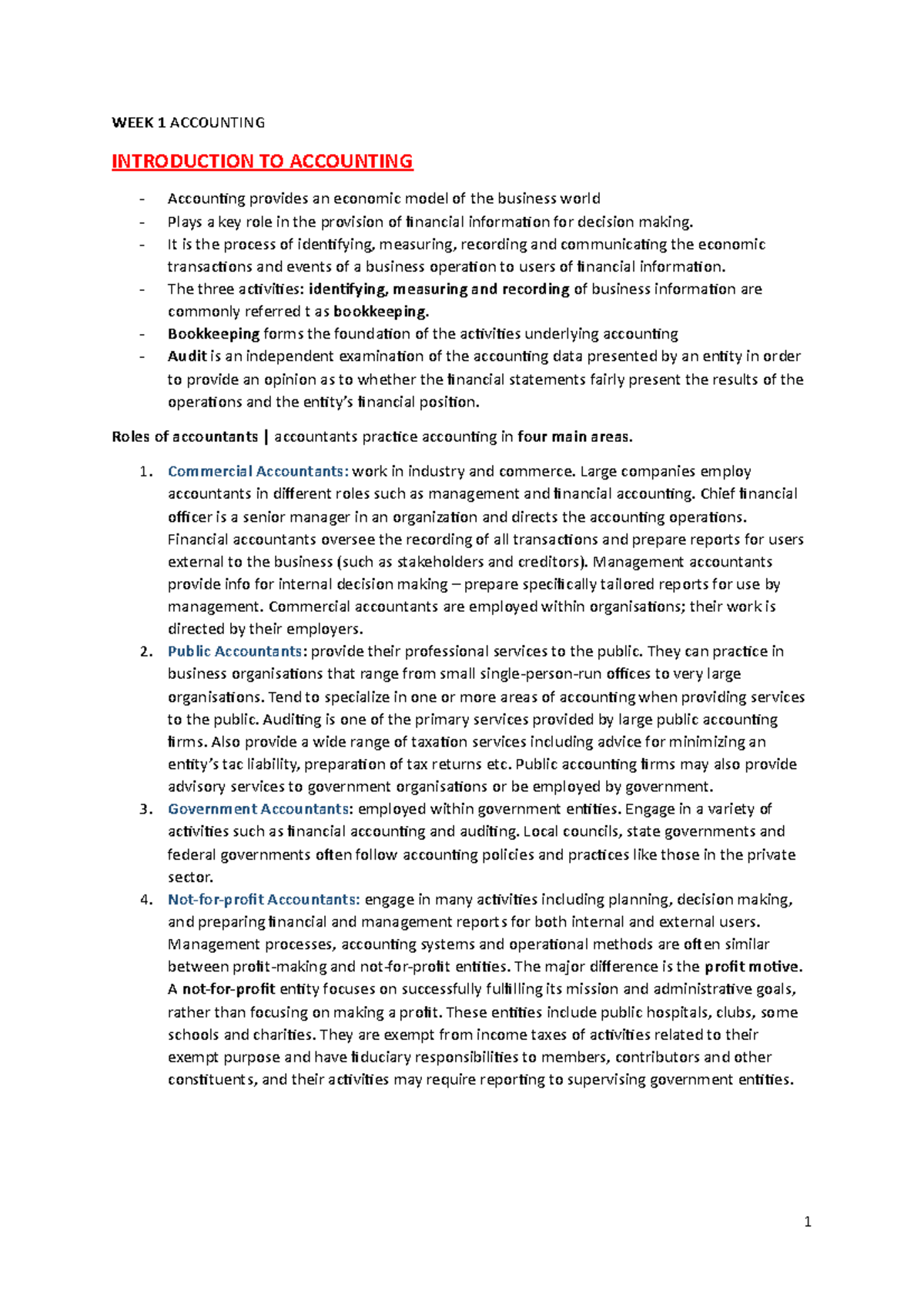 WEEK 1 Accounting - textbook chapter 1 notes - WEEK 1 ACCOUNTING ...
