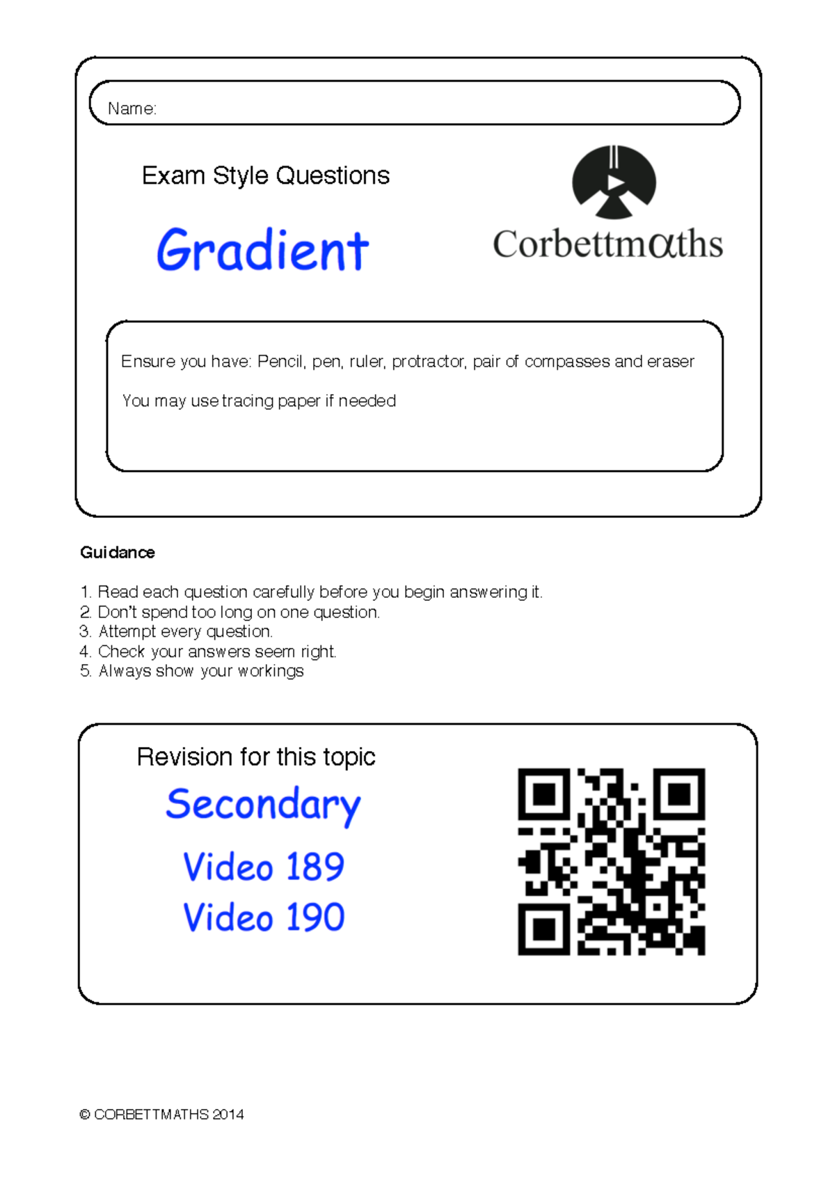 Gradient-pdf[32] - graident - Name: Exam Style Questions Ensure you ...