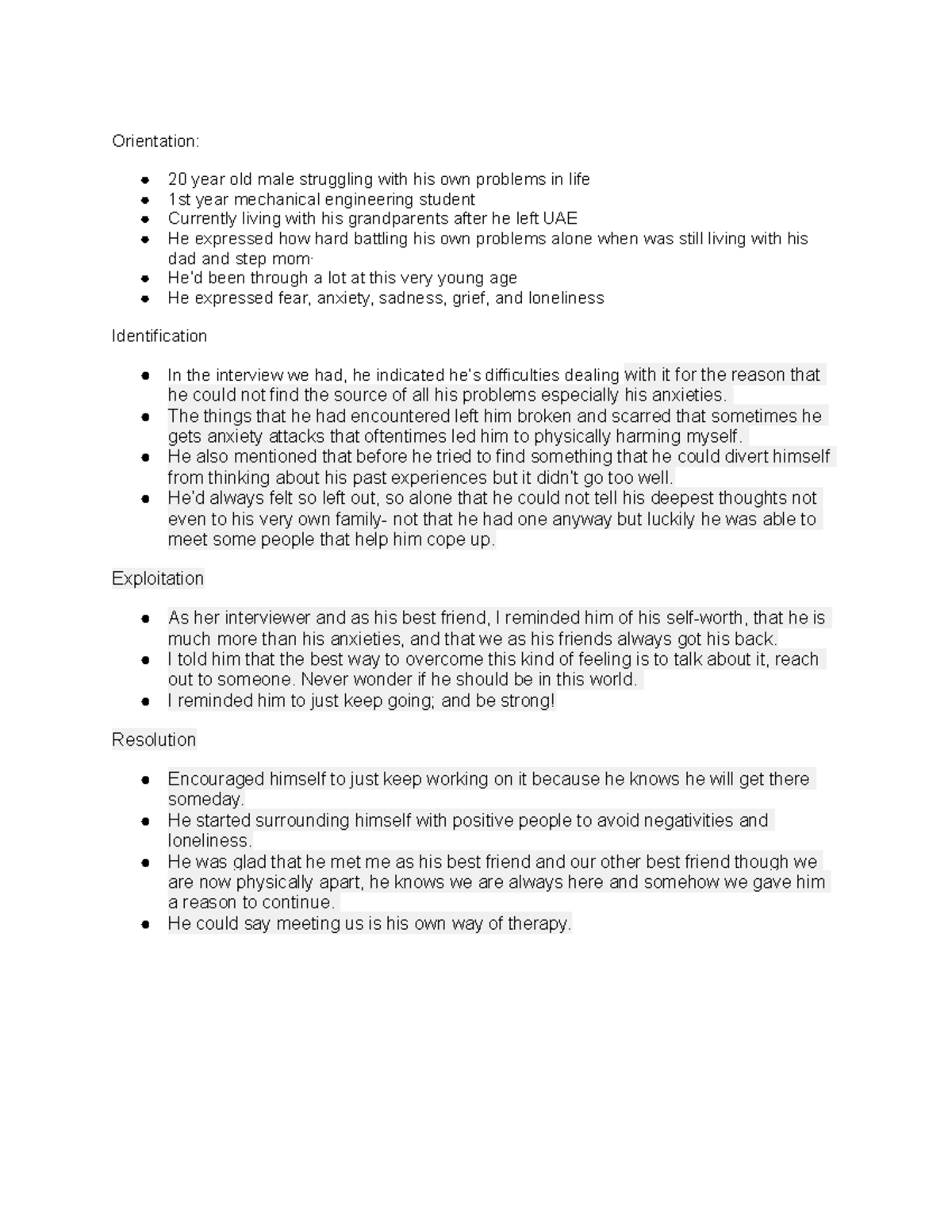 TFN ACT 1 - ACTIVITY - Orientation: 20 year old male struggling with ...