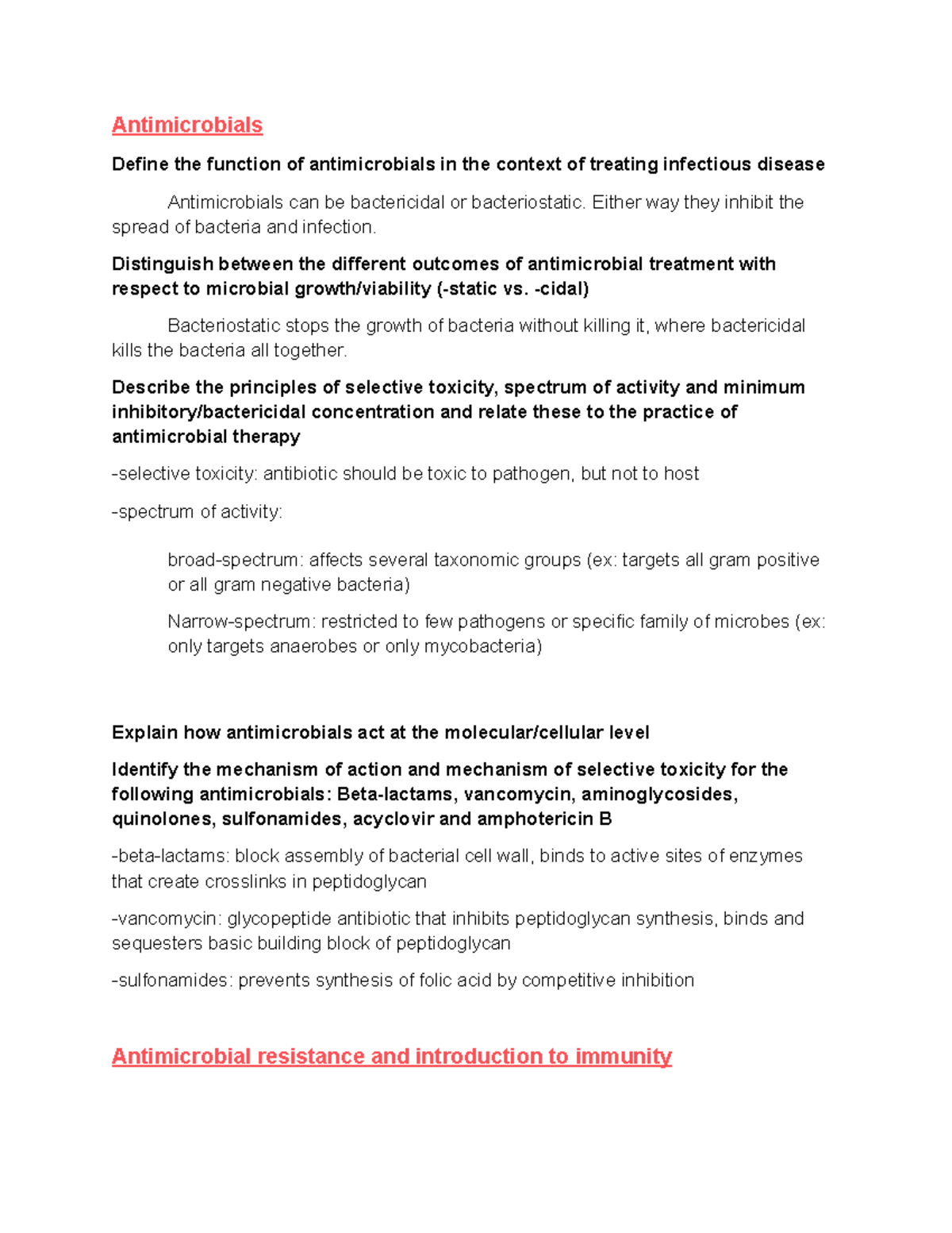 CMB Final Lesson Objectives Antimicrobials Define the function of