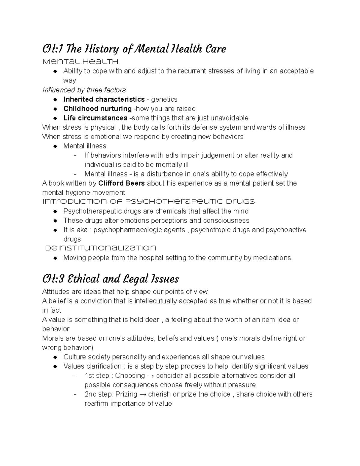 Mental Health Exam 1 - CH:1 The History Of Mental Health Care Mental ...