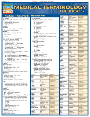 Medical Terminology A. Development Cells tissues organs