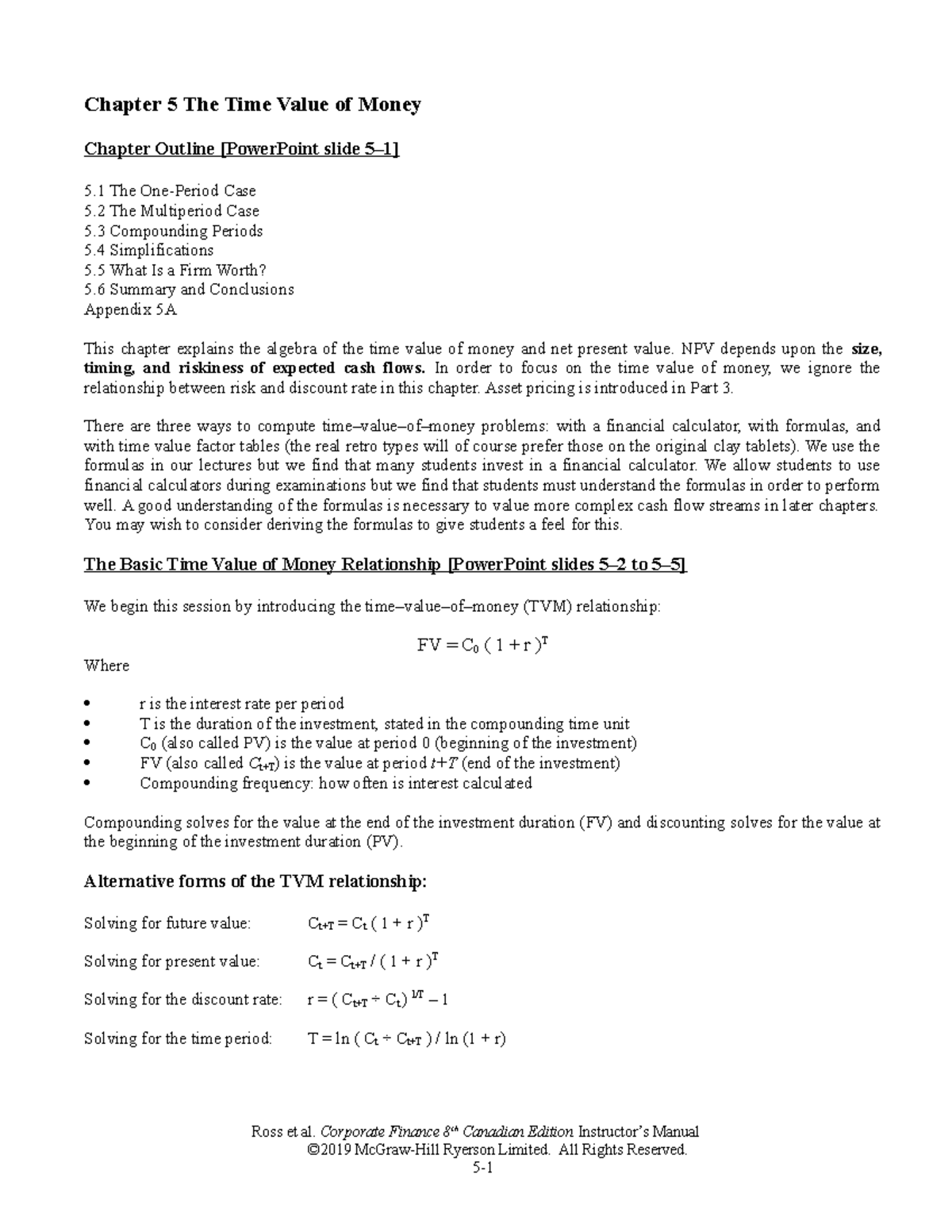 Ross CF 8ce IM Ch05 - Lectures notes- financial controllership ...
