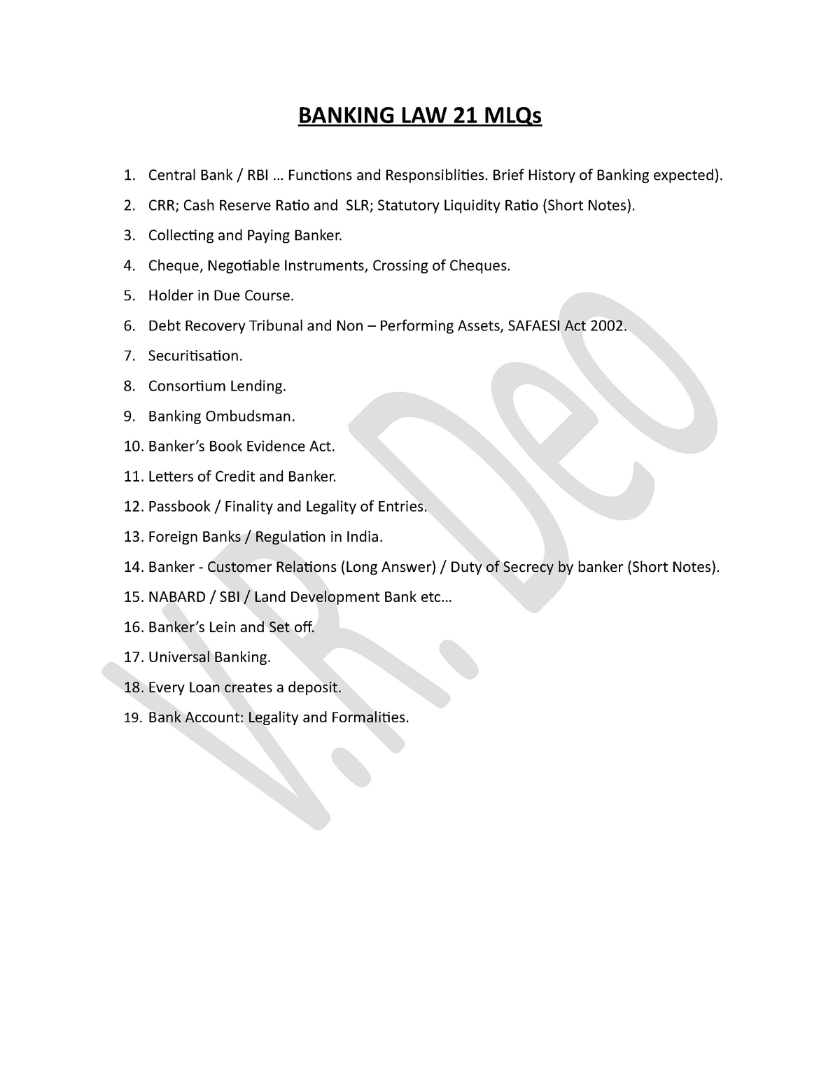 banking law assignment topics