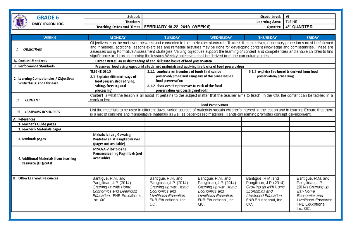 DLL G6 Q4 WEEK 6 ALL Subjects (Mam Inkay Peralta) - GRADE 6 DAILY ...