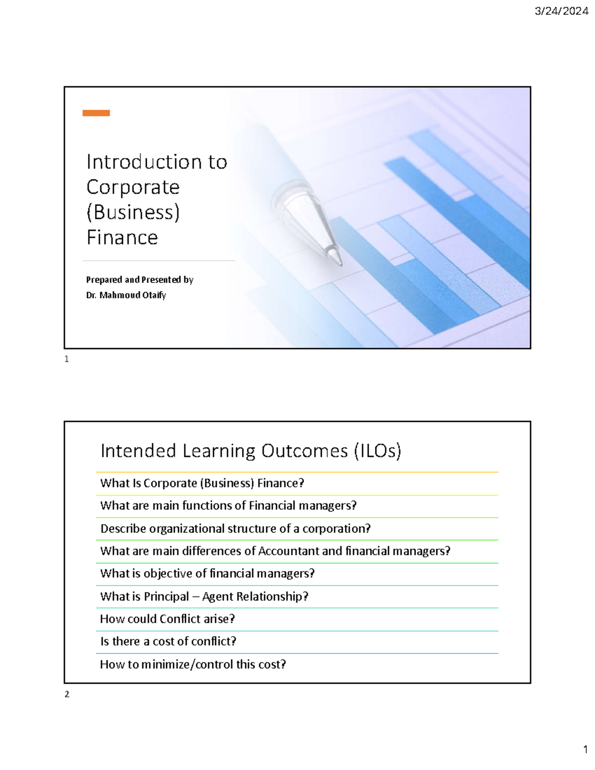 Corporate finance lecture notes - Introduction to Corporate (Business ...
