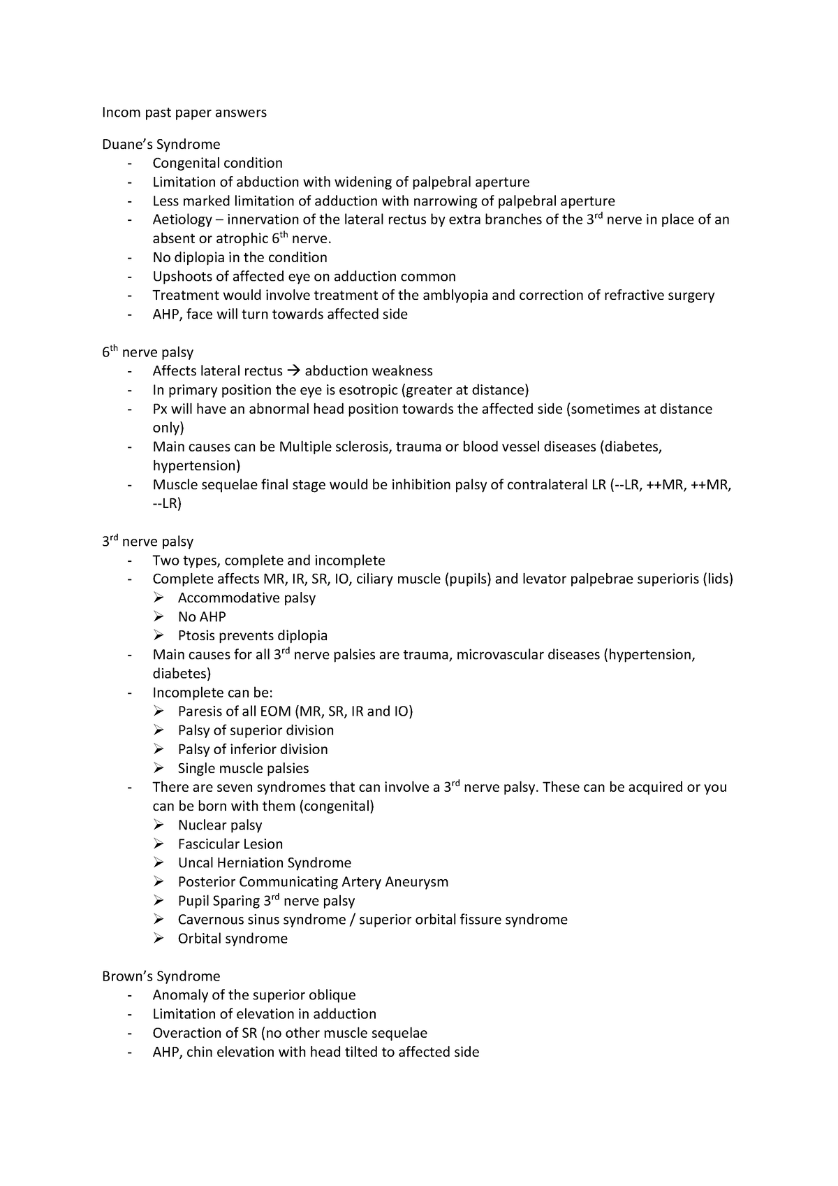 Incom past paper answers - Incom past paper answers Duane’s Syndrome ...