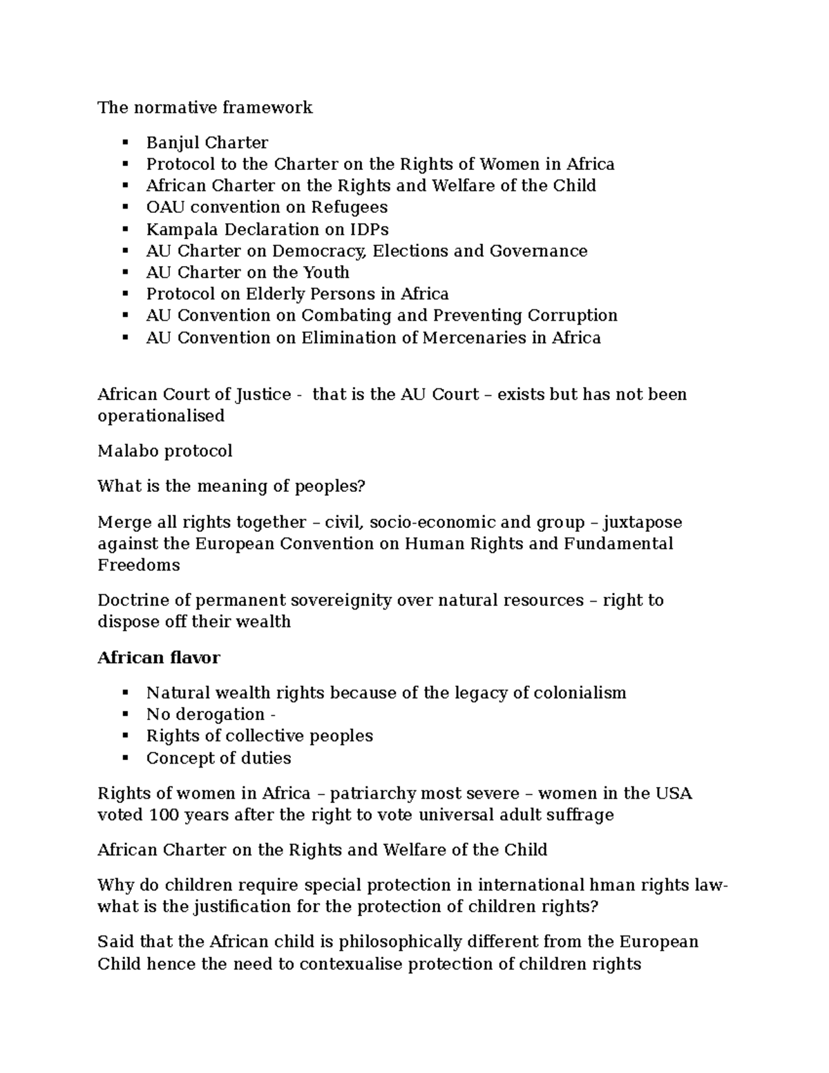 African human rights law - The normative framework Banjul Charter ...