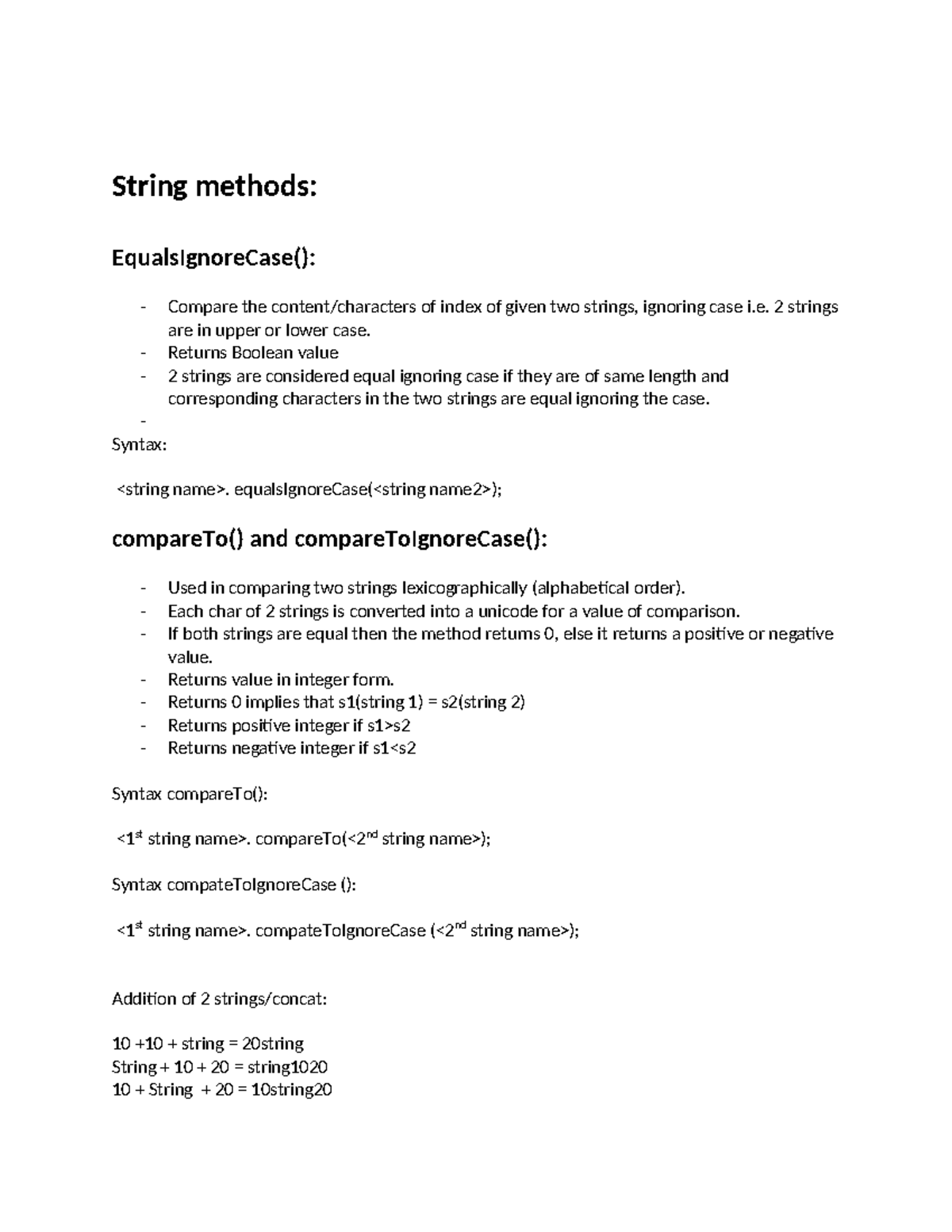 String methods in Java notes - String methods: EqualsIgnoreCase ...