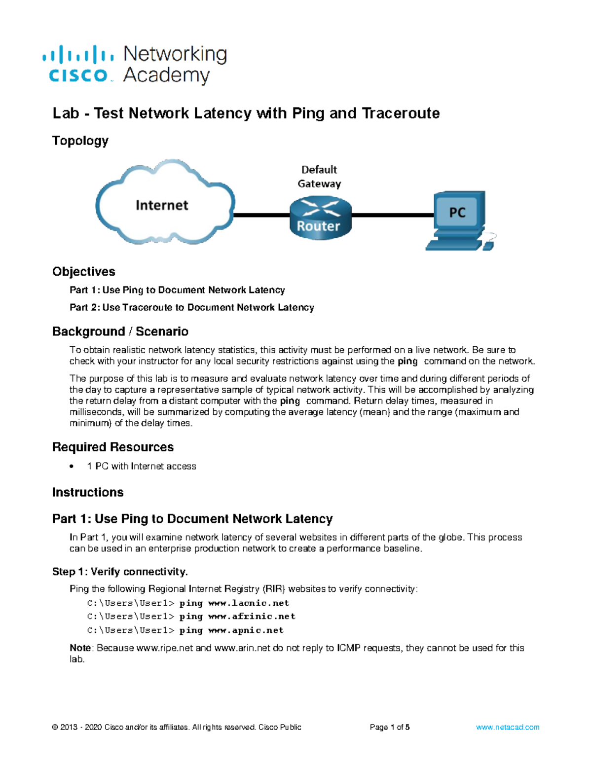 17 - sefghsrjejn - Topology Objectives Part 1: Use Ping to Document ...