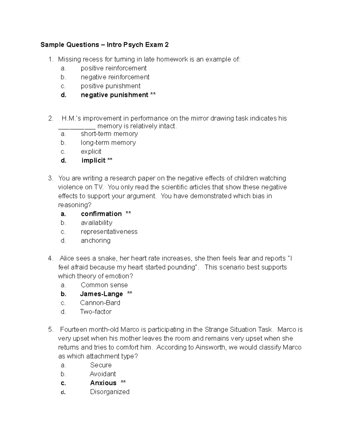 Sample Questions Exam 2 With Answers- Fall 18-1 - Sample Questions 