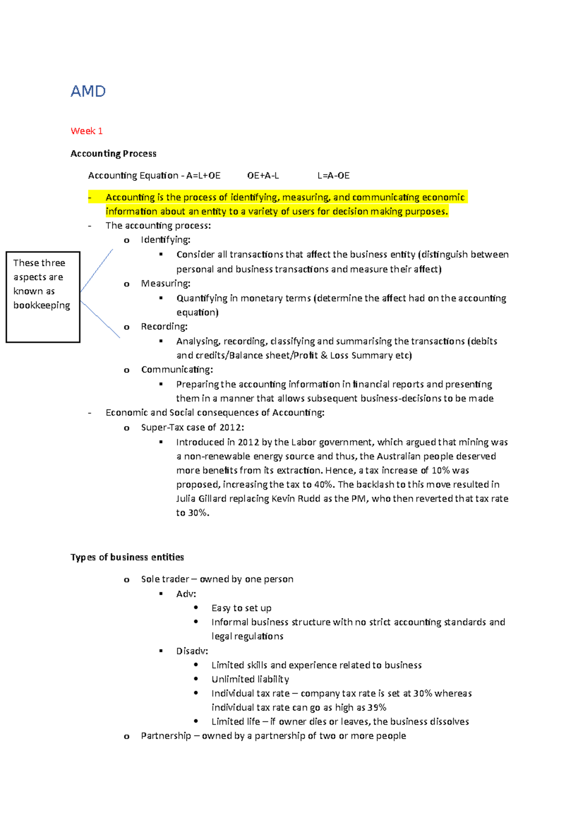 Lecture Notes for the Academic Year 2019 - AMD Week 1 Accounting ...