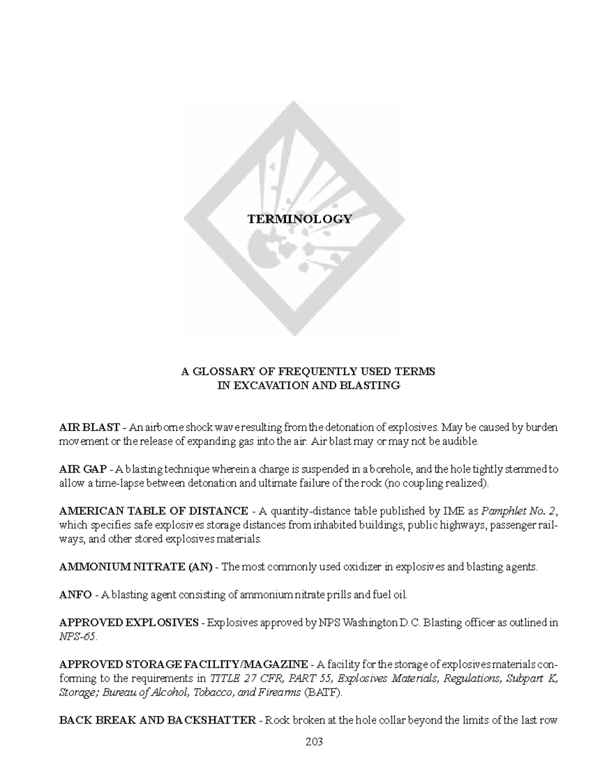 Terminology Definition of terms in drilling and blasting A GLOSSARY