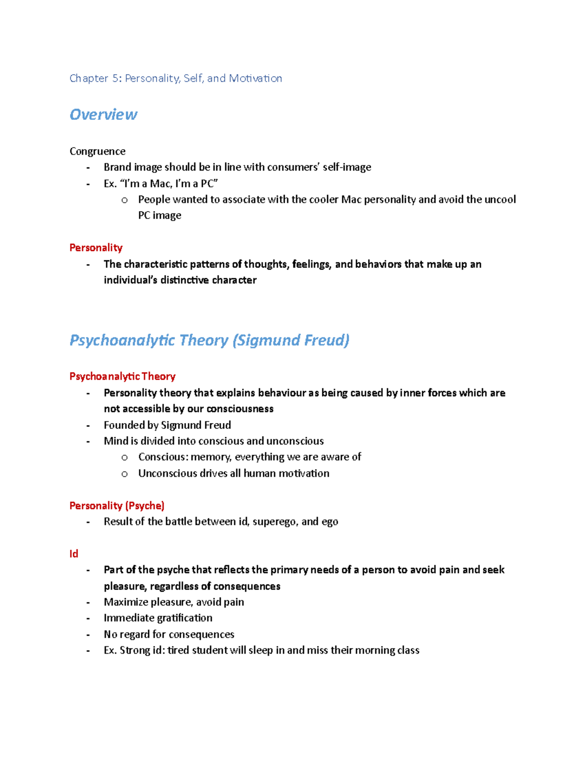 Bus 347 Ch 5 Notes Chapter 5 Personality Self And Mo1va1on