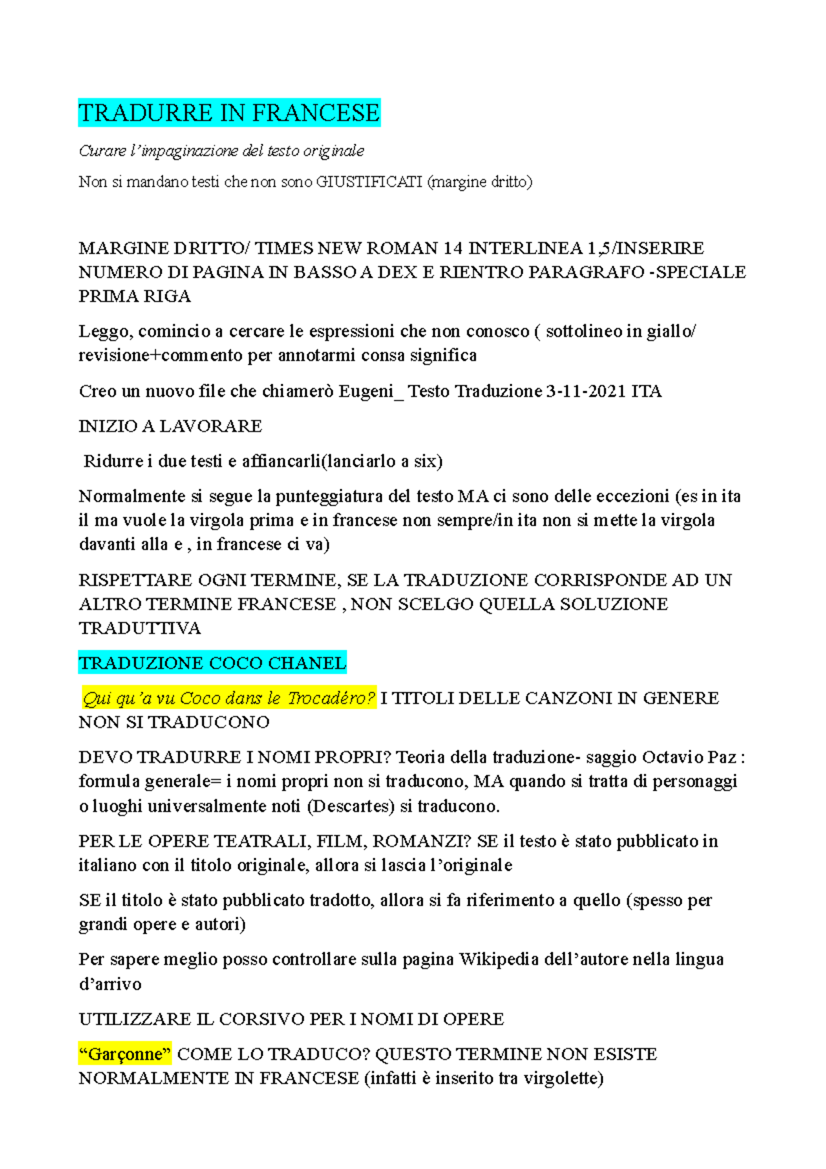 Tradurre IN Francese - TRADURRE IN FRANCESE Curare l’impaginazione del