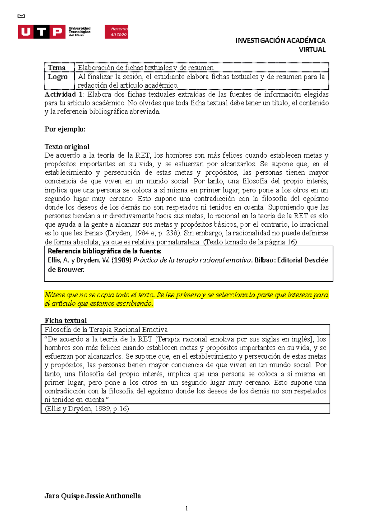 S9 Tarea Fichas Textuales Y De Resumen InvestigaciÓn AcadÉmica Virtual Tema Elaboración De 8165