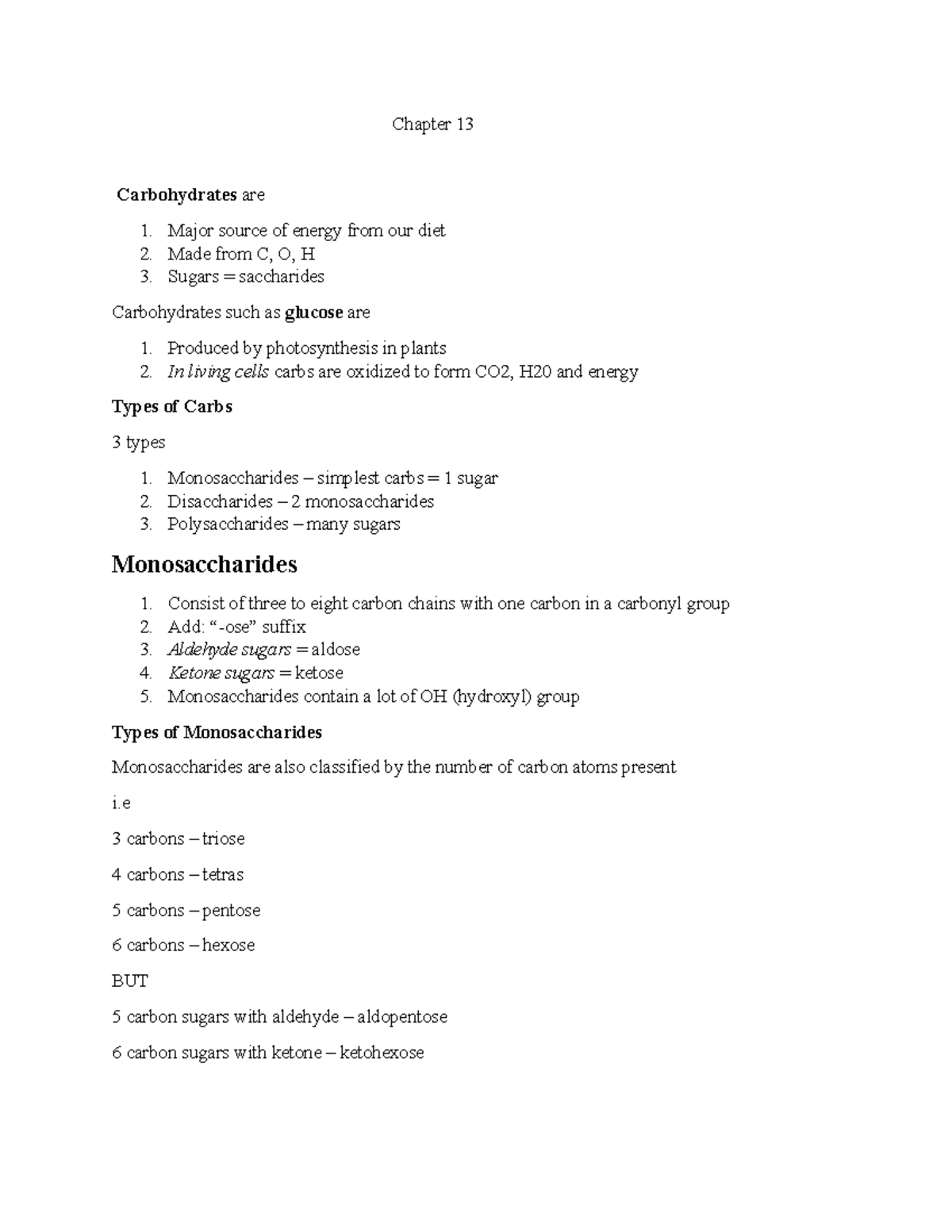 Chapter 13 Lecture Notes 13 Chapter 13 Carbohydrates Are 1 Major