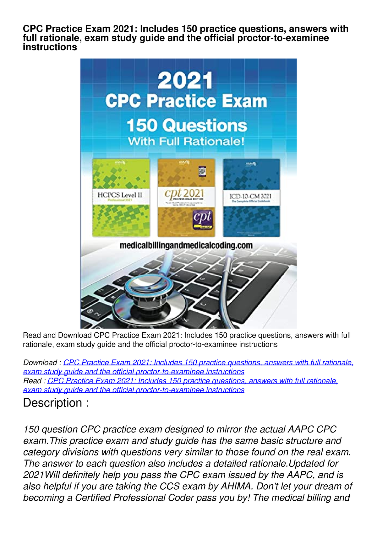 [READ DOWNLOAD] CPC Practice Exam 2021: Includes 150 Practice Questions ...