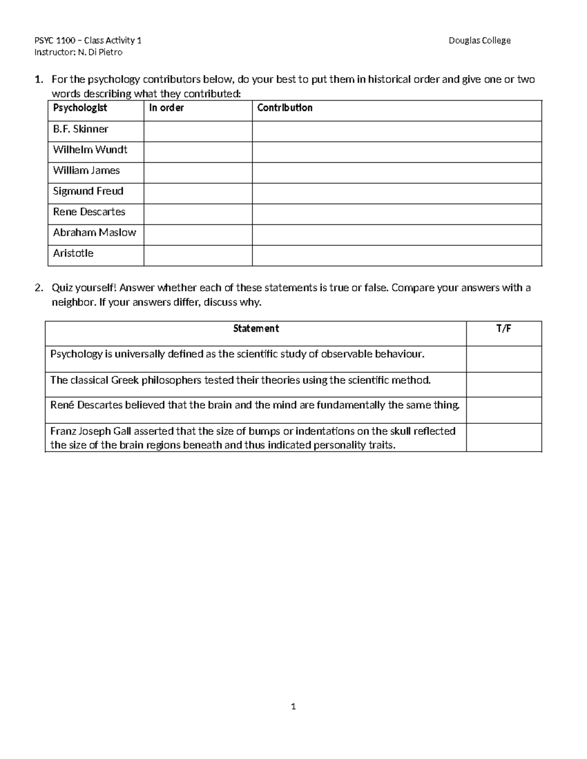 1. Class Activity Worksheet F 2020 - PSYC 1100 – Class Activity 1 ...