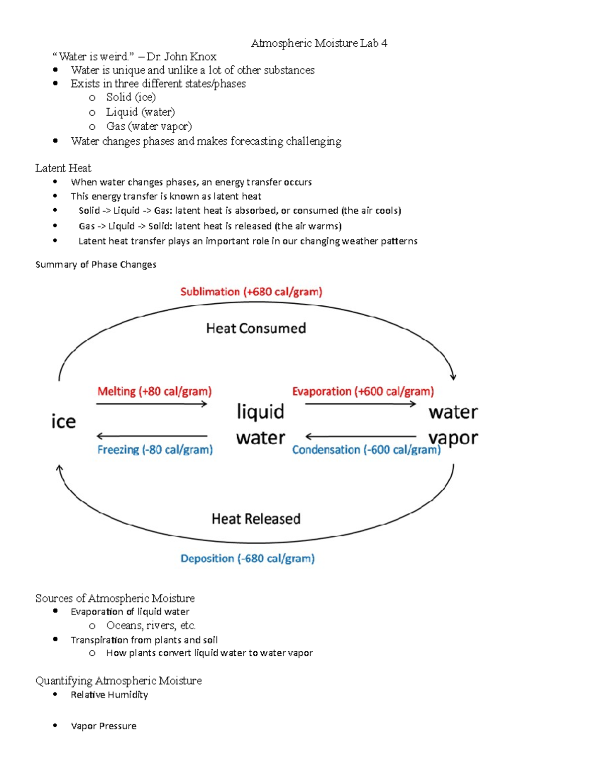 Atmospheric Moisture Lab 4 ” Dr. John Knox Water is unique and