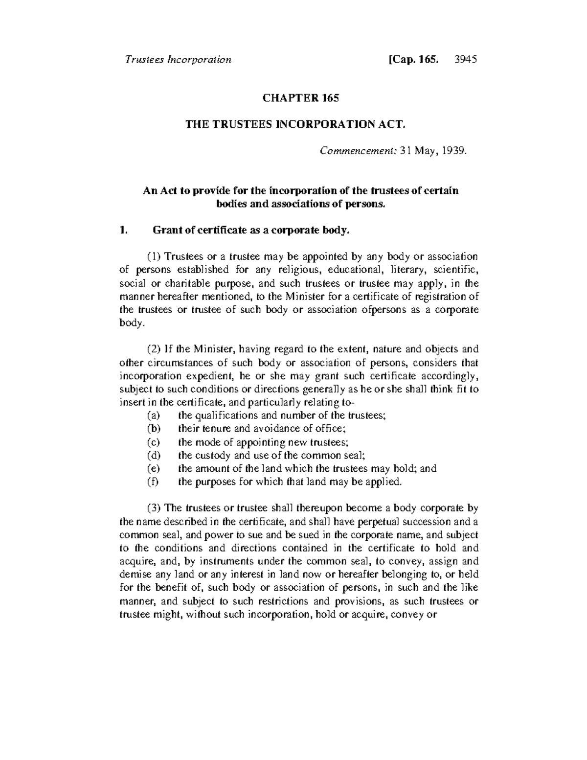 The Trustees Incorporation Act Cap 165 - CHAPTER 165 THE TRUSTEES ...