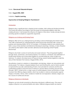 Touchstone 1 Introduction to Religion - Sonia Grant April 15th, 2023 ... image.