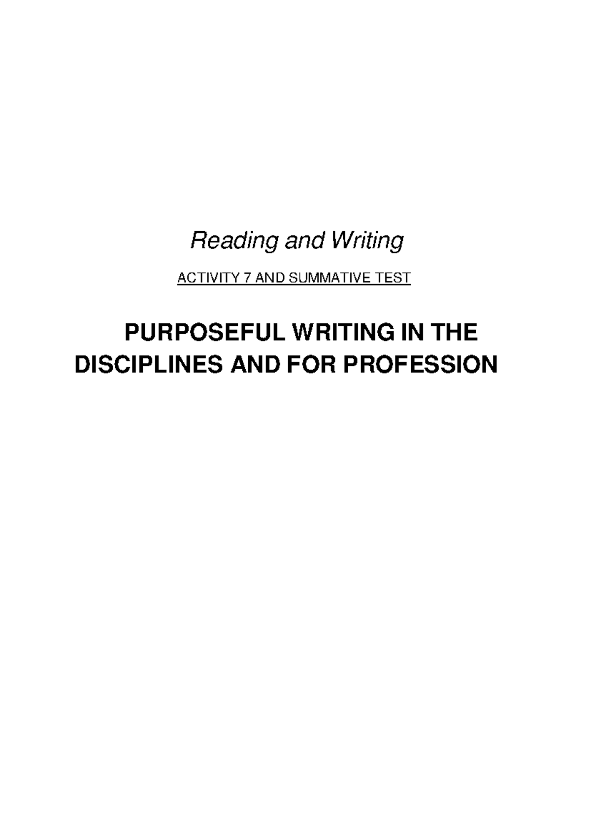 Activity 7 RW AND Summative Reading and Writing ACTIVITY 7 AND