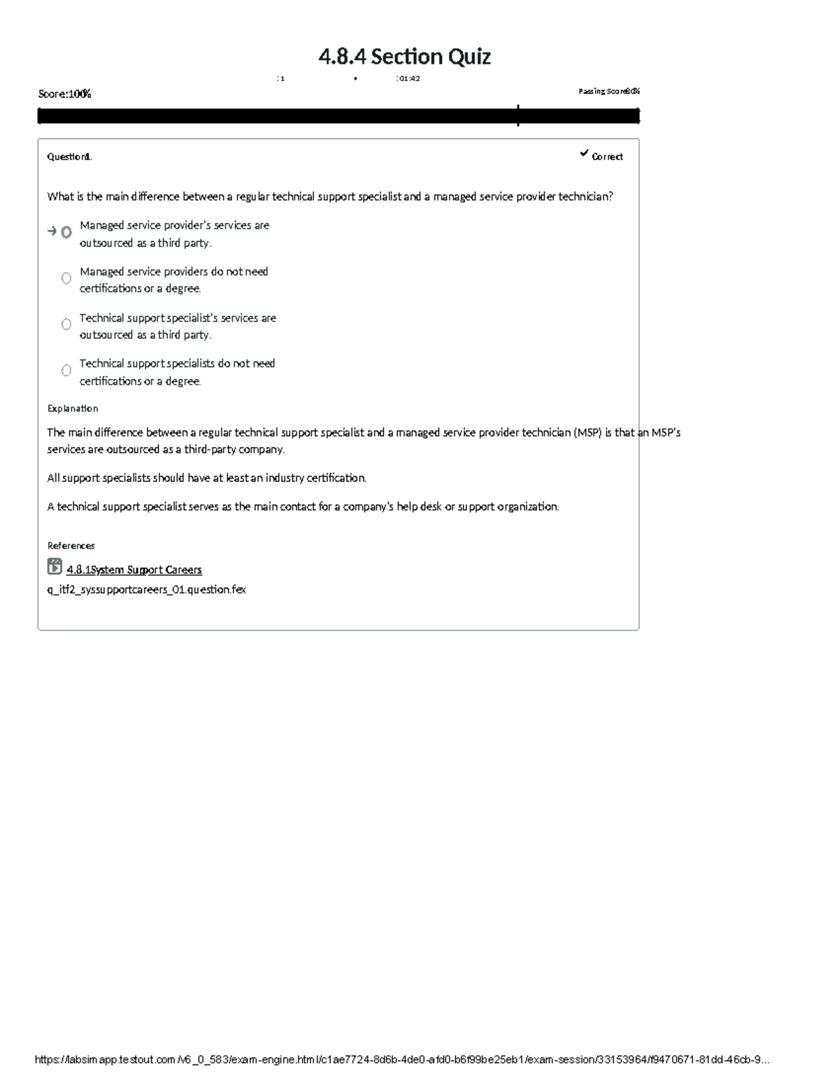 4.8.4-Section quiz - Module 4- Testout quiz - 4.8.4 - 4.8 Section Quiz ...