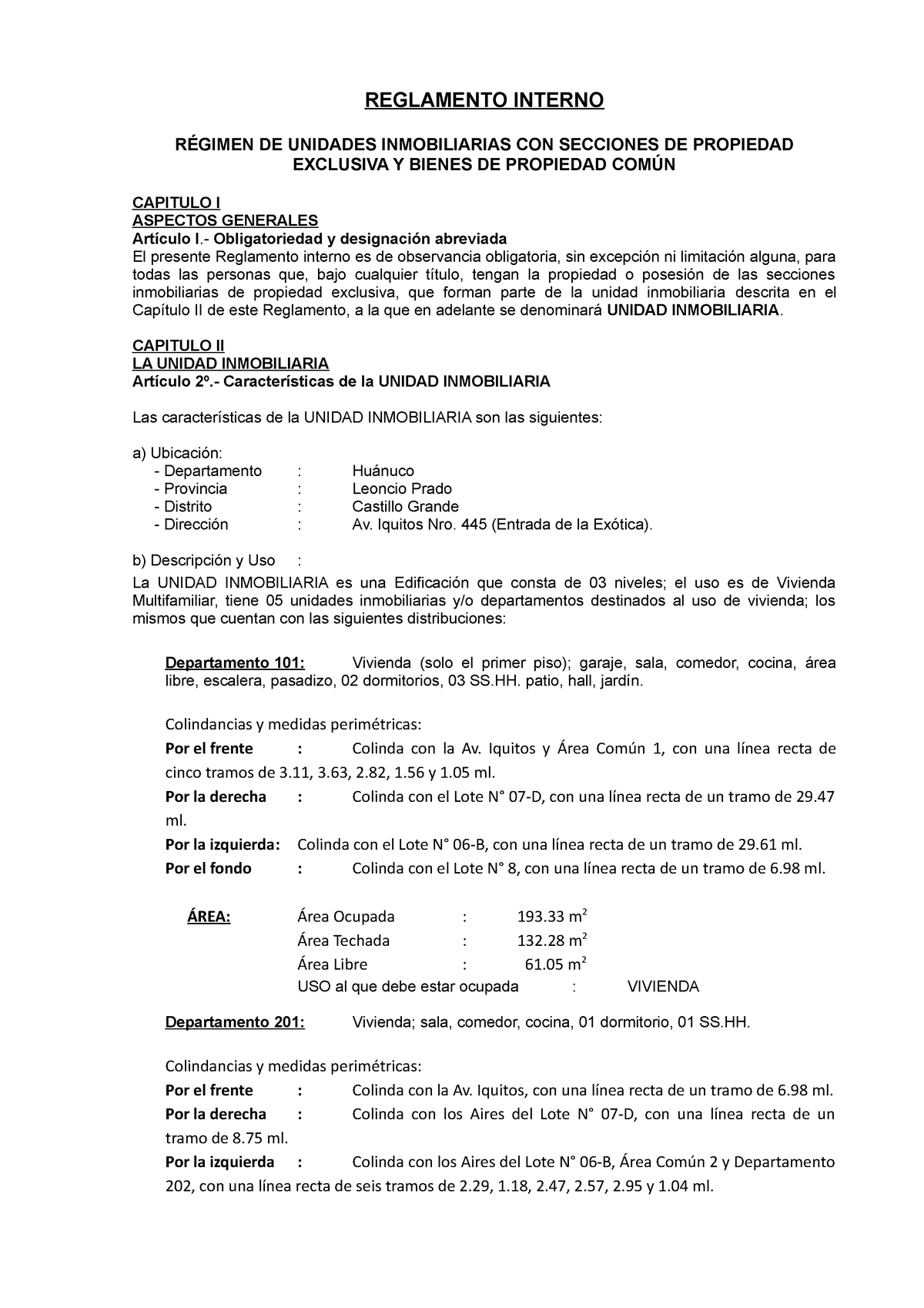 Reglamento Interno Independizacion De Viviendas Urbanas Reglamento Interno RÉgimen De Unidades 5081