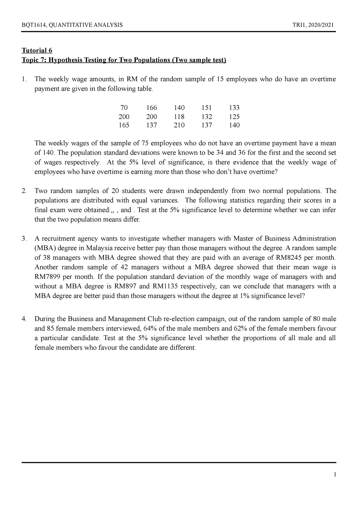 Tutorial 6 - Abcd - BQT1614, QUANTITATIVE ANALYSIS TRI1, 2020/ Tutorial ...