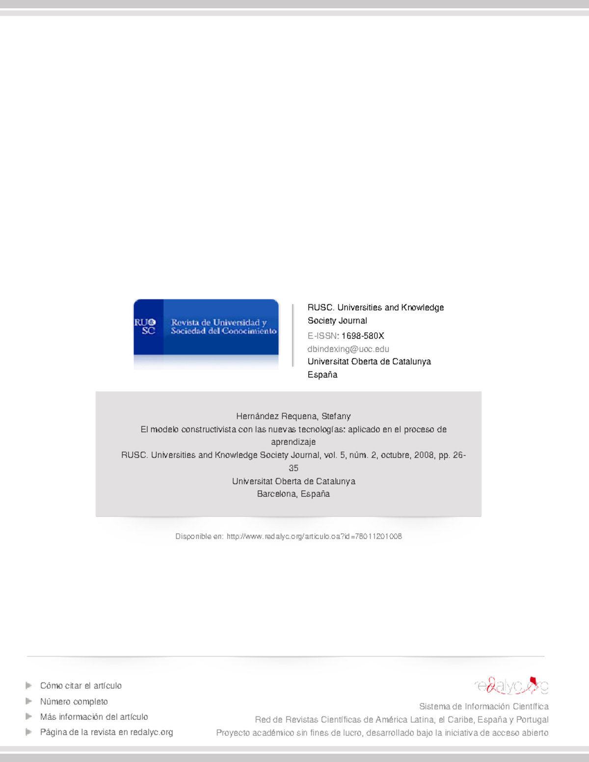 Constructivismo - ... - RUSC. Universities and Knowledge Society ...