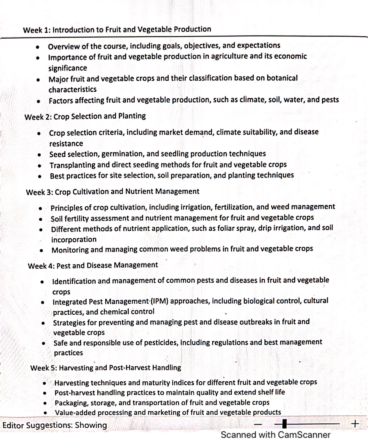 AG 232 notes - Week 1: Introduction to Fruit and Vegetable Production e ...