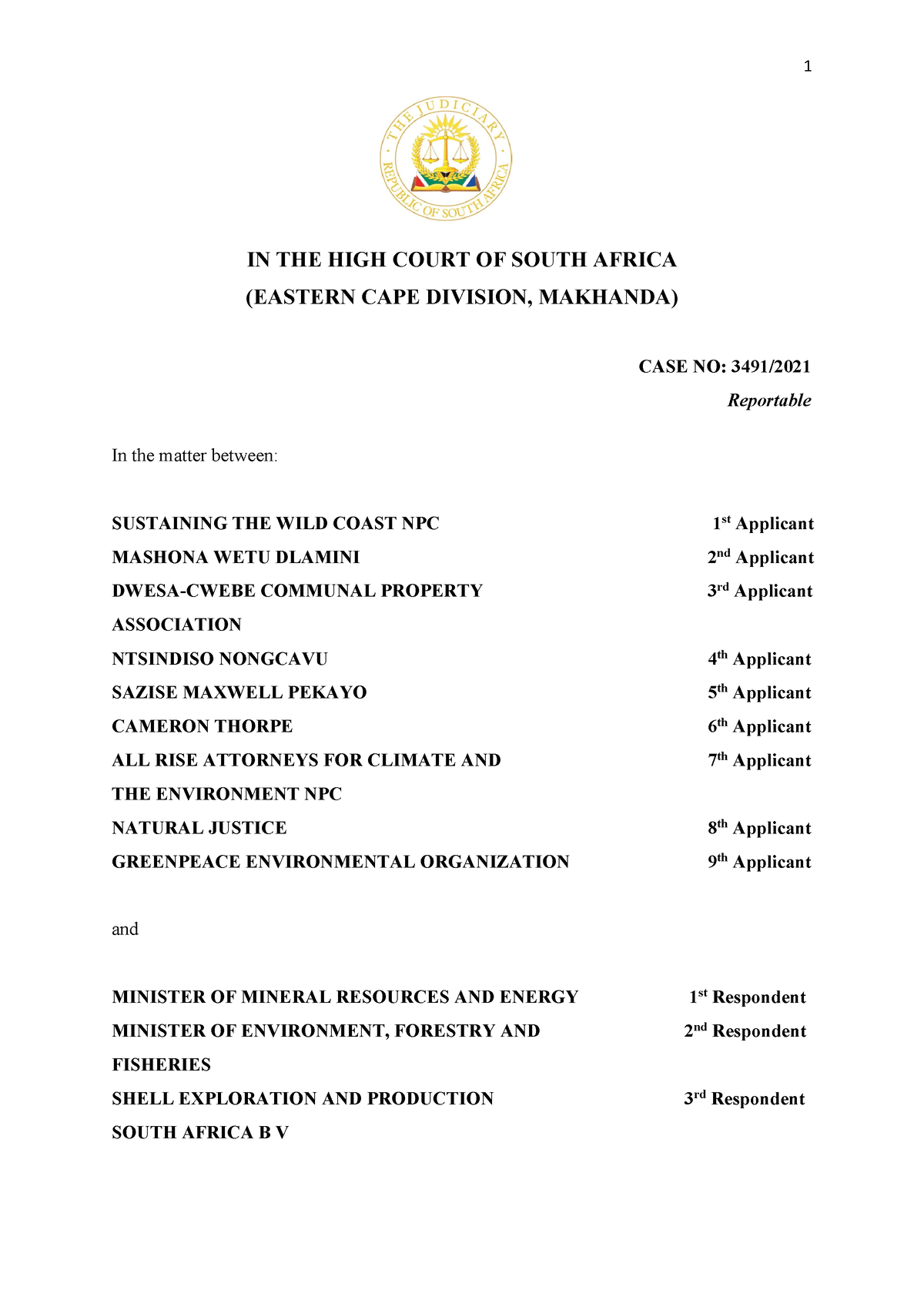 Seismic Survey Case Makhanda High Court - IN THE HIGH COURT OF SOUTH ...