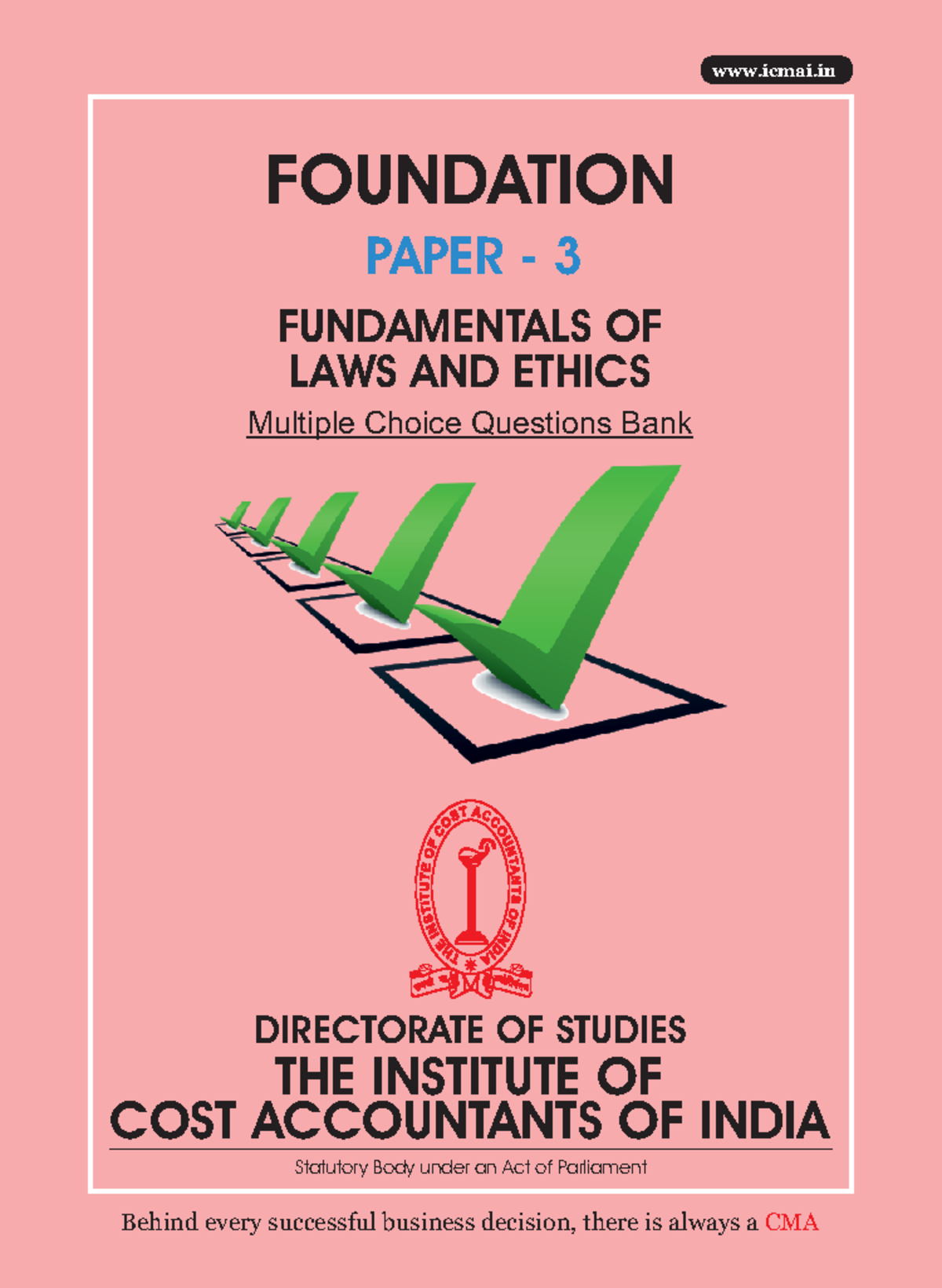 Paper3 LAW PAPER MCQ THE INSTITUTE OF COST ACCOUNTANTS OF INDIA Statutory Body under an Act