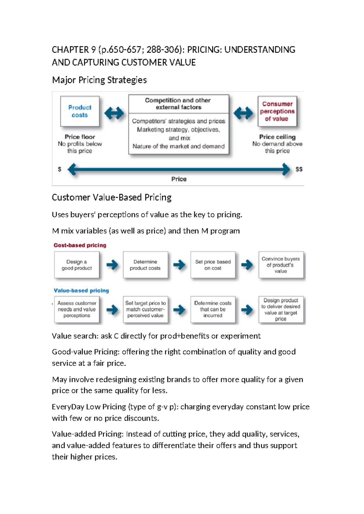 COMM 223 - Chapter 9 - book notes - CHAPTER 9 (p-657; 288-306): PRICING ...