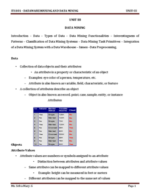 DWM unit 3 QB - 3rd Unit DWM Question bank - Part-A 1. Define ...