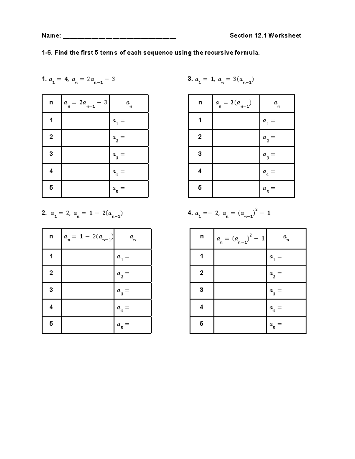 2.1 Worksheet, Recursive and Explicit, Alg 2B, 22-23 - Name