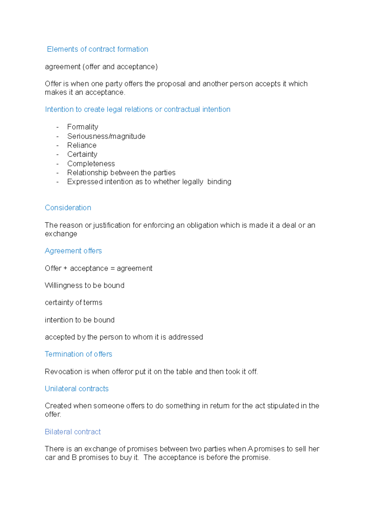 Contract Lecture Notes Elements Of Contract Formation Agreement Contract Lecture Notes Elements Of Contract Formation Agreement