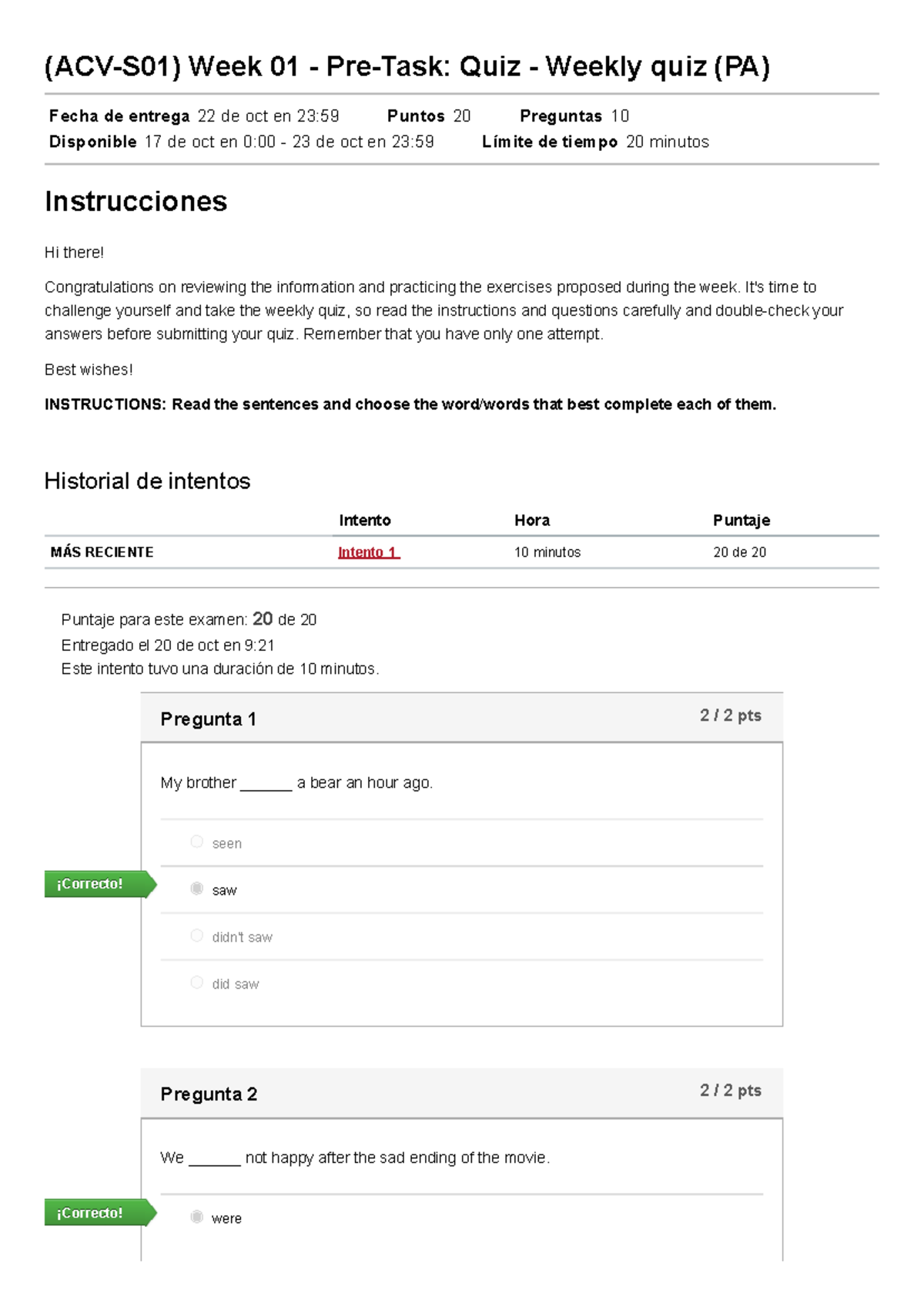 (ACV-S01) Week 01 - Pre-Task Quiz - Weekly quiz (PA) Ingles IV (44323 ...