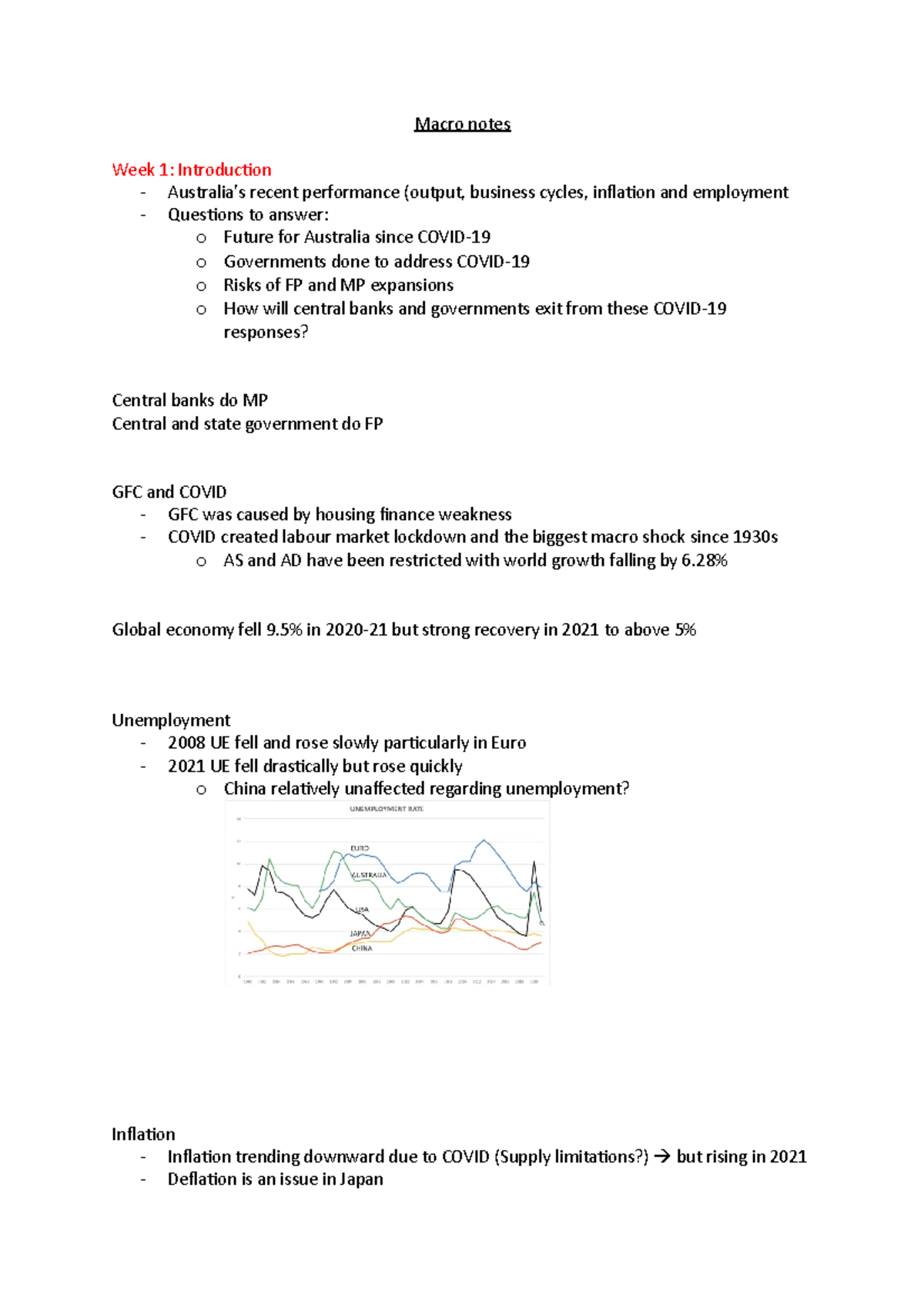 Macroeconomic analysis notes - Macro notes Week 1: Introduction ...