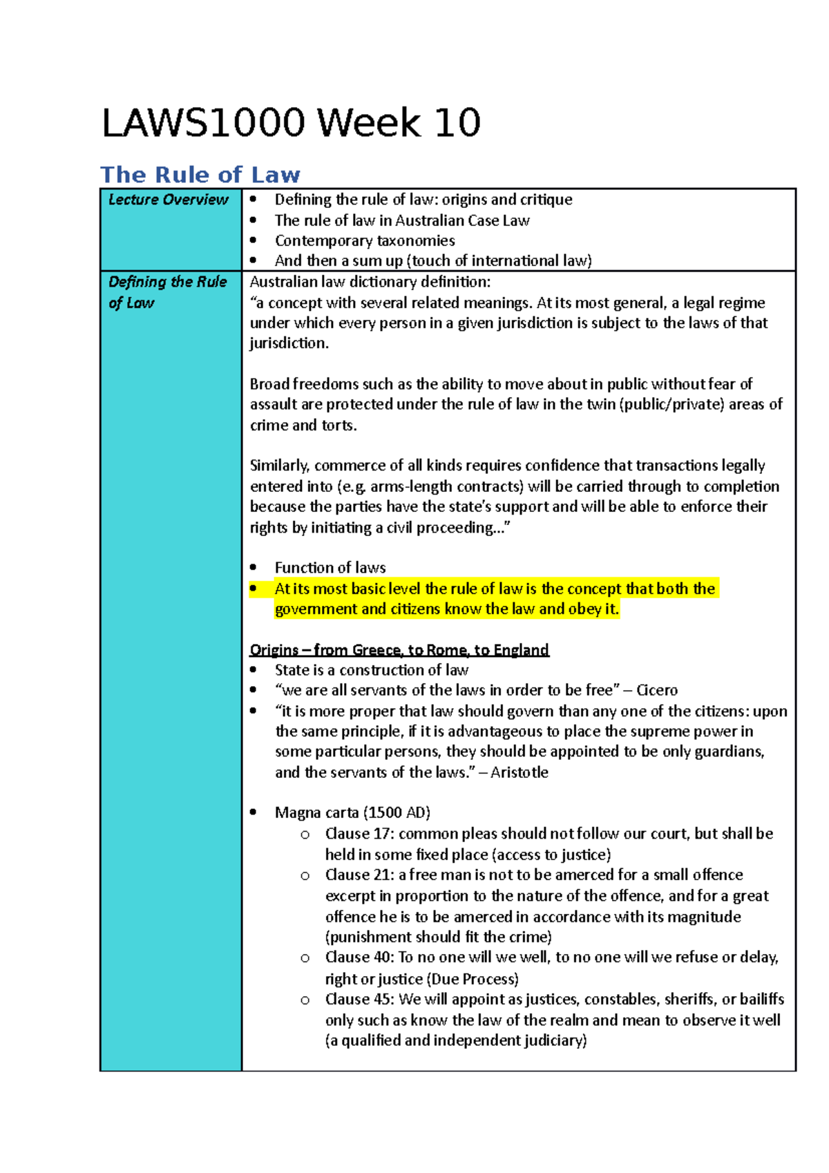 LAWS1000 Week 10 - Lecture on the Rule of Law - LAWS1000 Week 10 The ...