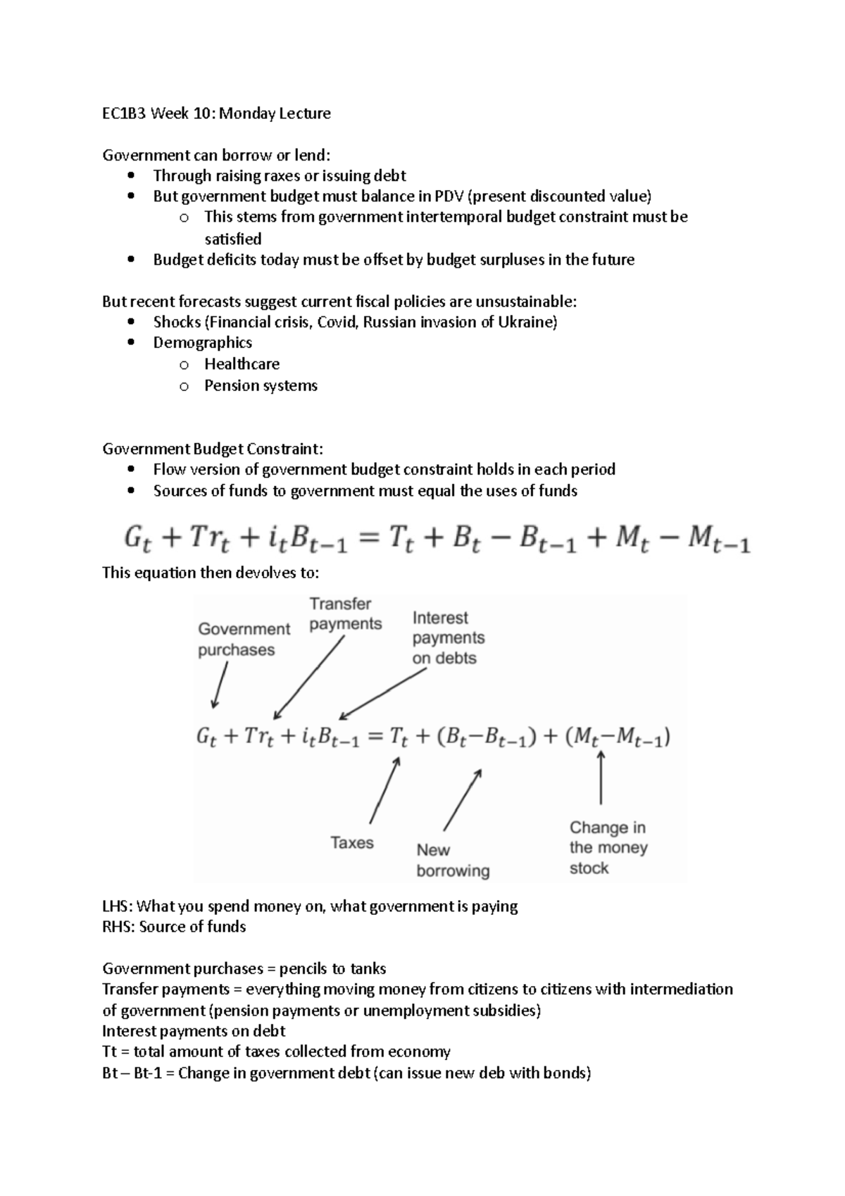 EC1B3 Lecture Notes - EC1B3 Week 10: Monday Lecture Government Can ...